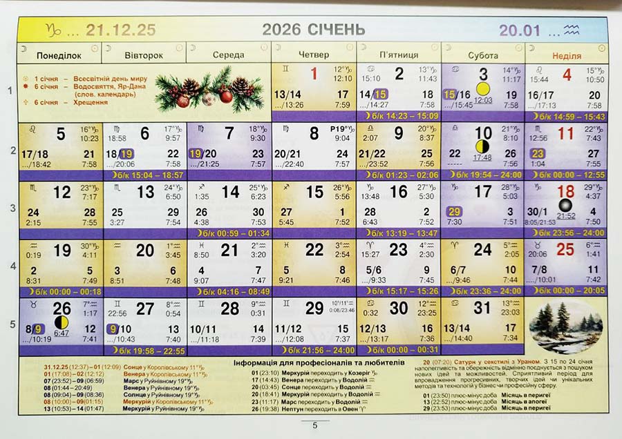 Астрологiчний календар на 2026 рік